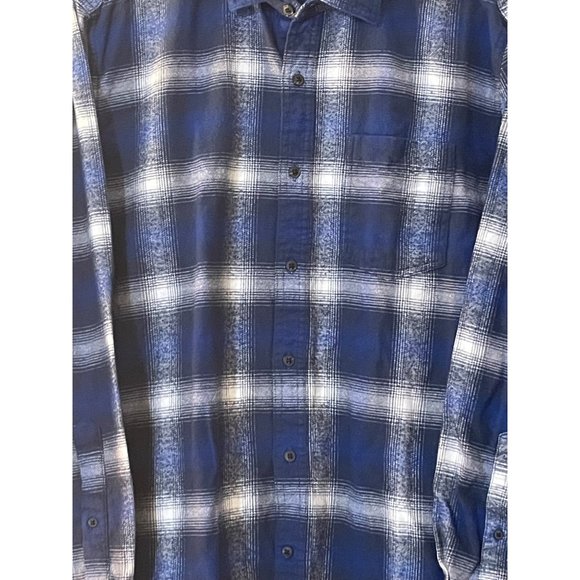 Mens Medium Blue White Plaid Flannel Long Sleeve Shirt Checked - Picture 2 of 9